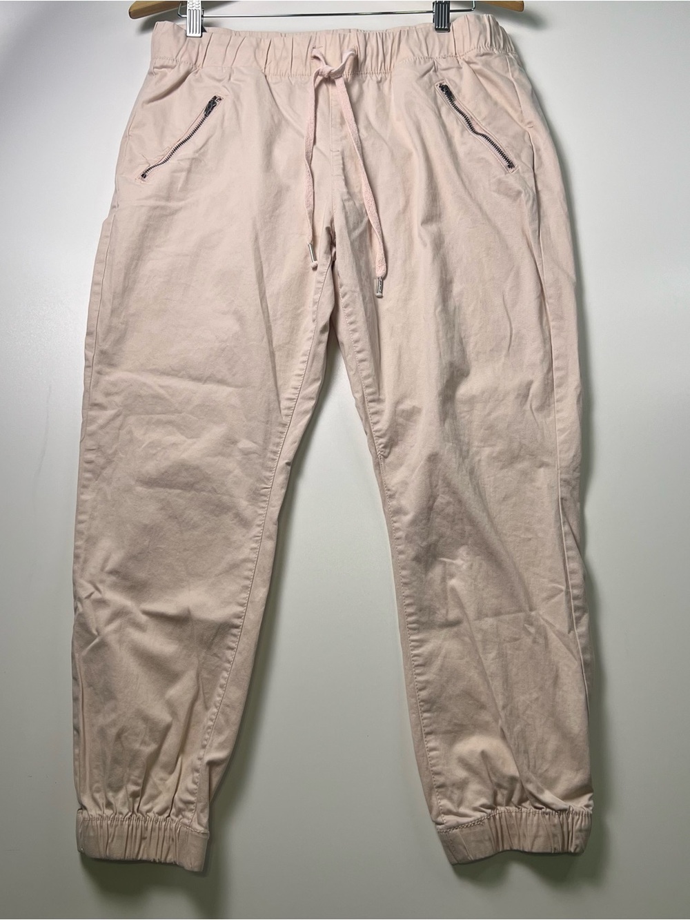 Cotton On Womens Blush Jogger Pants Relaxed Twill Cotton Blend Zip Pockets Sz 10
